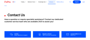 پشتیبانی بروکر FxPro