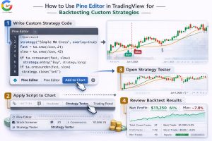 روش های گرفتن بک تست رایگان در تریدینگ ویو: استفاده از ابزار Pine Editor
